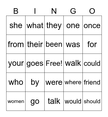 Heart word list 3 Bingo Card