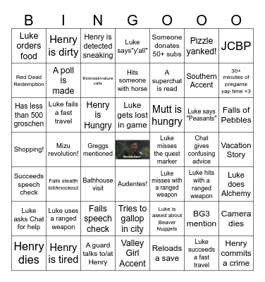April 7th Luke Dale's Stream Bingo Card