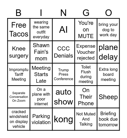 Office Meeting Bingo Card