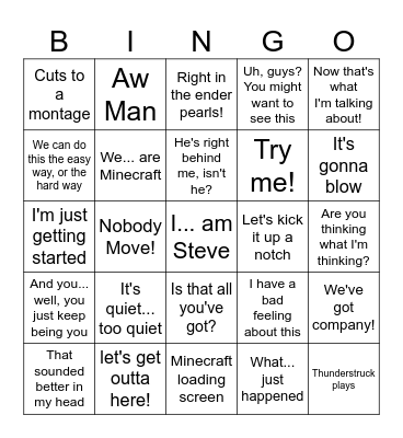 Minecraft Movie Bingo Card