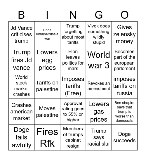 Trump Bingo Card