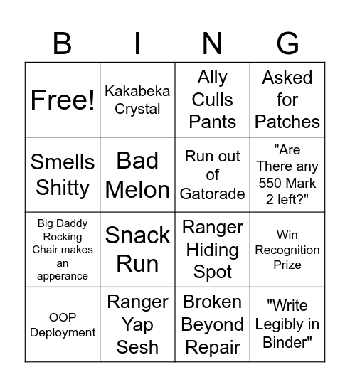 Warehouse "Bing"O Bingo Card