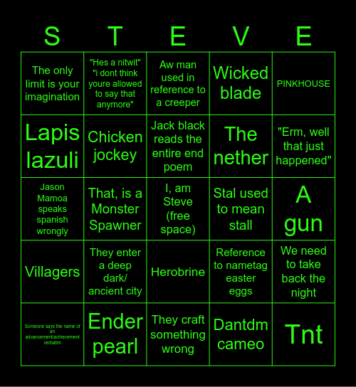 Stupid Minecraft Bingo Card