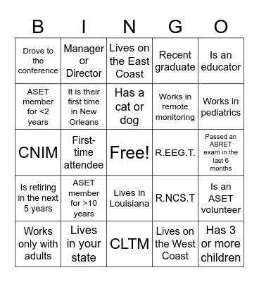 2025 ASET Conference Bingo Card