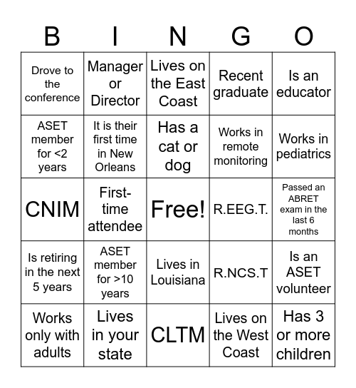 2025 ASET Conference Bingo Card