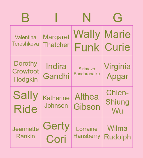 Women’s History BINGO Card