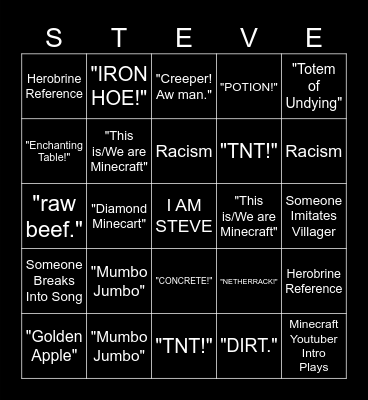 Steve Bingo Card