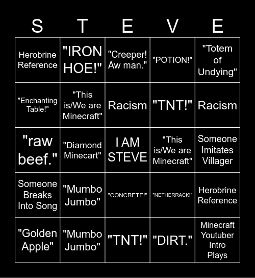Steve Bingo Card