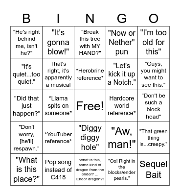 Minecraft Bingo Card