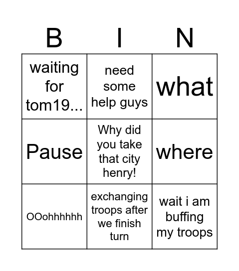 Tom Bingo Card