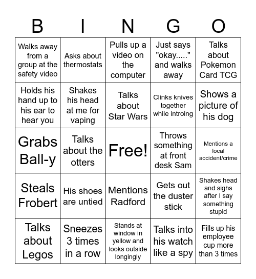 Pete Bingo Card