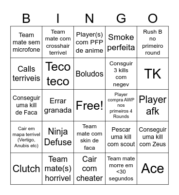 Bingo do CS2 Bingo Card