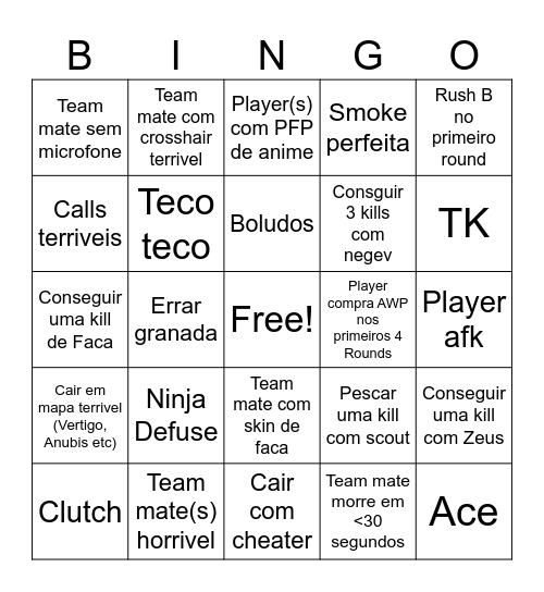 Bingo do CS2 Bingo Card