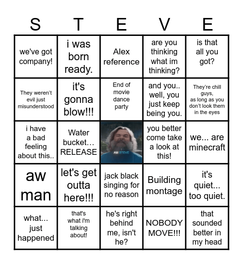 Minecraft Movie Bingo Card