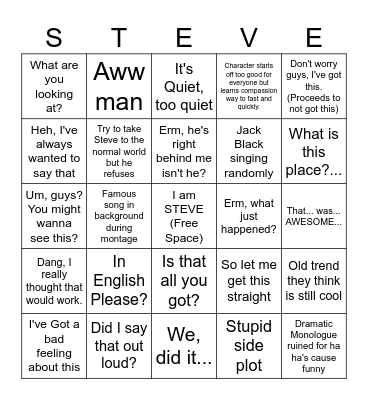 Minecraft Movie Bingo Card