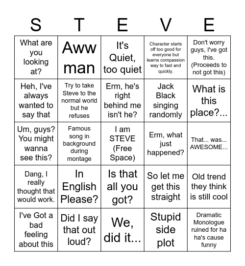 Minecraft Movie Bingo Card
