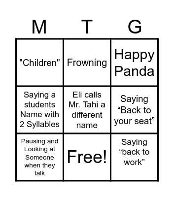 Mr. Tahi Bingo Card