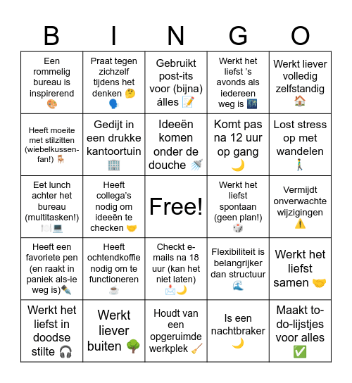 WerkVoorkeurBingo Card