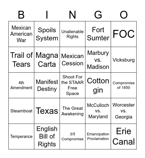 Untitled BingoSTAAR REVIEW BINGO Card