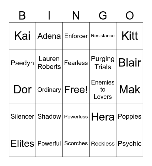 Fearless Bingo Card