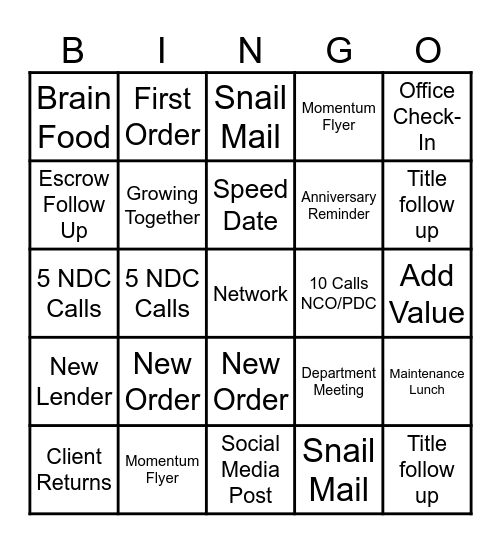 VISTA Bingo Card