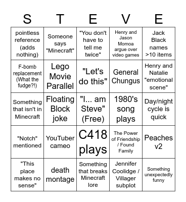"A Minecraft Movie" BINGO Card