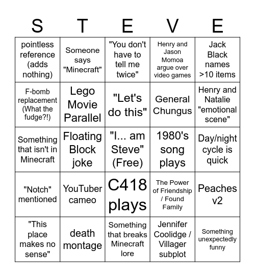 "A Minecraft Movie" BINGO Card