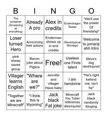 Minecraft movie Bingo Card