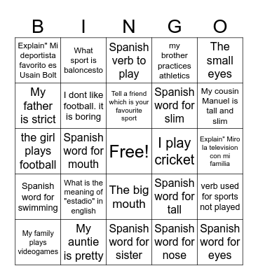Spanish Bingo Card