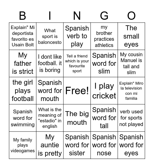 Spanish Bingo Card