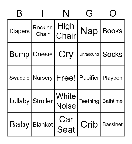 Baby Shower Bingo Card