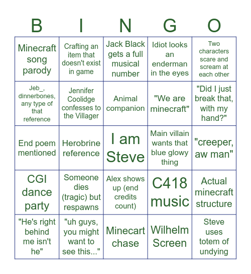 Paloma's Special Minecraft BINGO Card