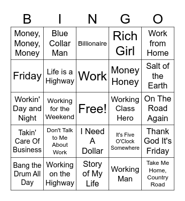 Working Hard or Hardly Working Bingo Card