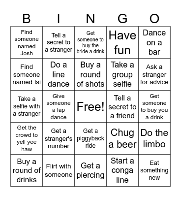 Isi's Last Rodeo Bingo Card