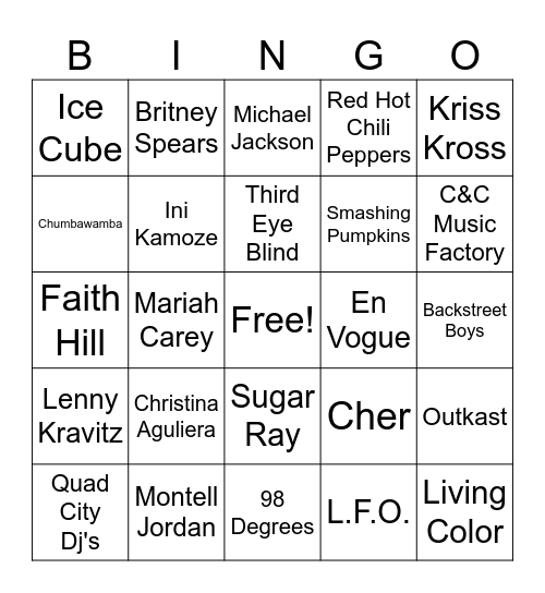 Alternative 90's Bingo Card