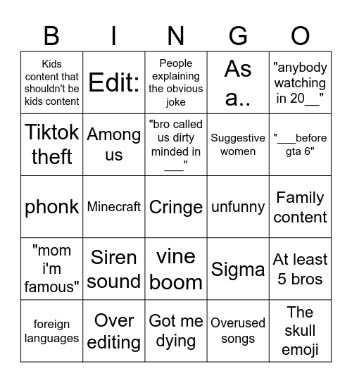 Untitled Bingo Card
