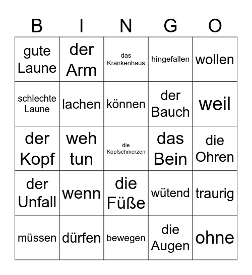 Lektion 4 DP A2.1 Bingo Card