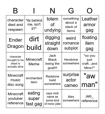 Minecraft Bingo Card