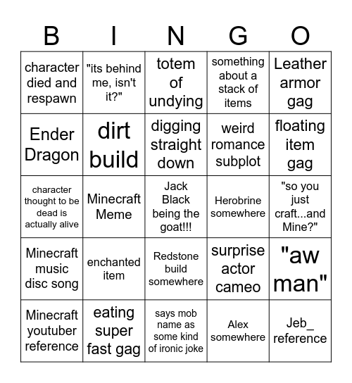 Minecraft Bingo Card