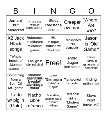 CHUCKS MINECRAFT MOVIE Bingo Card