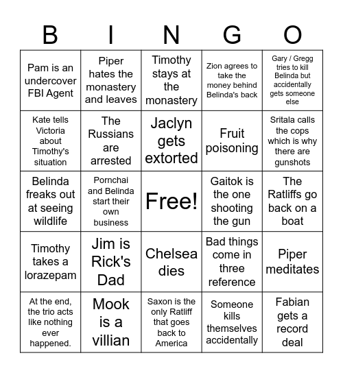 White Lotus Finale Bingo Card
