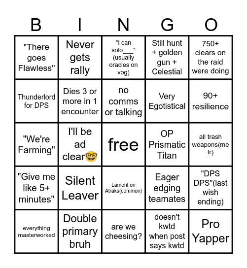 Destiny 2 LFG for Raids Bingo Card