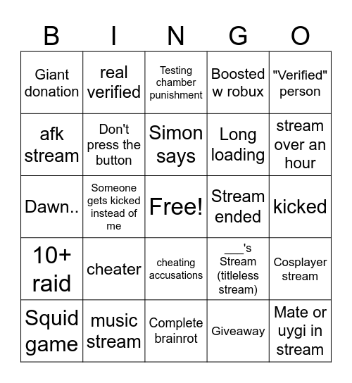 RoLive bingo Card