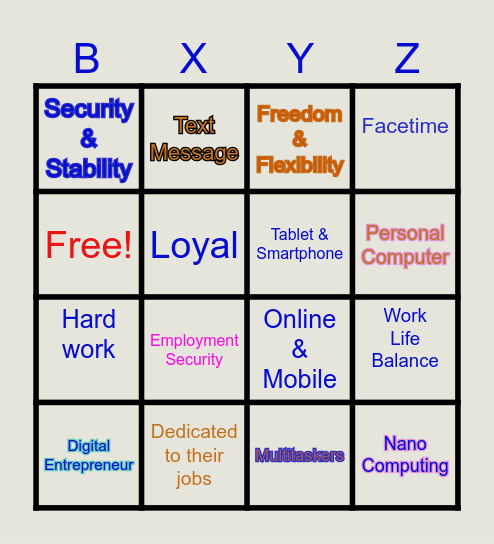 Great Generations Bingo Card