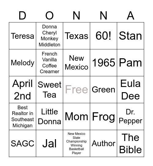Donna Bingo Card