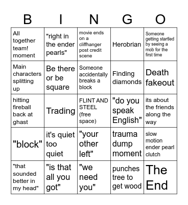 Minecraft Movie Bingo Card