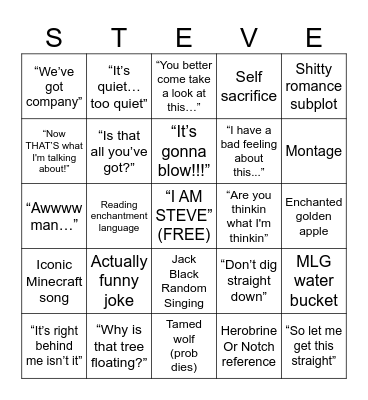 Minecraft Movie Bingo Card