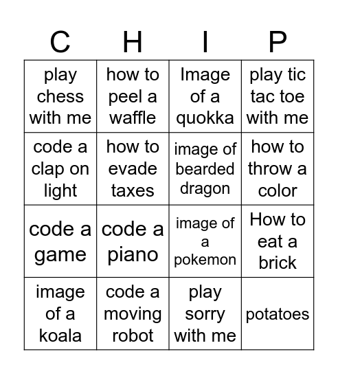 CHIP 1 Bingo Card