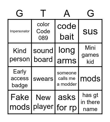 Gorilla tag bingo Card