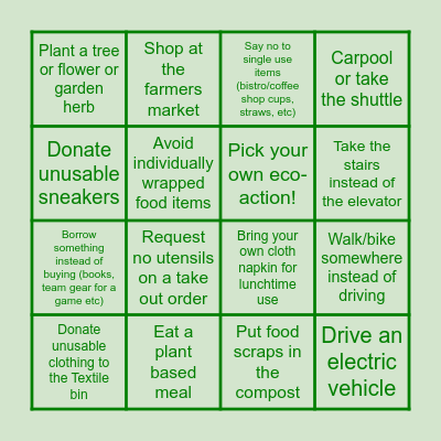 Earth Week Bingo! Bingo Card